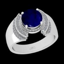 2.43 Ctw VS/SI1 Blue sapphire and Diamond 14K White Gold Engagement Halo ring (ALL DIAMOND ARE LAB G
