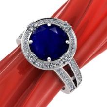 2.35 CtwVS/SI1 Blue Sapphire and Diamond14K White Gold Engagement Halo Ring (ALL DIAMOND ARE LAB GRO