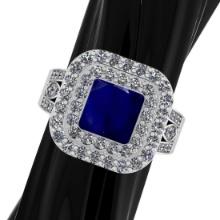 3.20 CtwVS/SI1 Blue Sapphire and Diamond14K White Gold Engagement Ring (ALL DIAMOND ARE LAB GROWN)