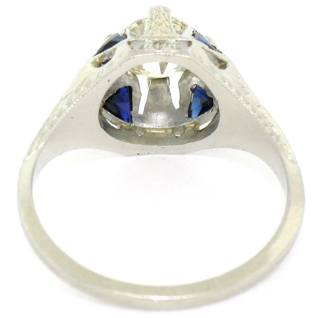 Antique Art Deco 20k White Gold Diamond and Sapphire Engagement Ring