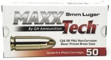 MaxxTech PTGB9124B MaxxTech 9mm Luger 124 gr Full Metal Jacket FMJ 50 Per Box