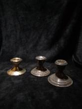 Collection 3 Non matching Weighted Sterling Silver Candlesticks