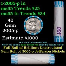 BU Shotgun Jefferson 5c roll, 2005-p Ocean 40 pcs Bank $2 Nickel Wrapper OBW