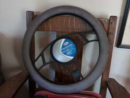 (LR) LOT TO INCLUDE A JUSTINCASE EMERGENCY ROADSIDE (KIT) & A BELL STEERING WHEEL COVER.