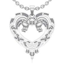 0.73 Ctw VS/SI1 Diamond 14K White Gold double horse Necklace (ALL LAB GROWN ARE DIAMOND)