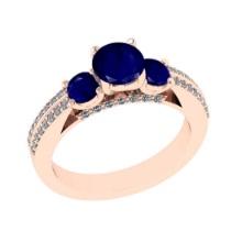 1.86 Ctw VS/SI1 Blue Sapphire and Diamond 14K Rose Gold Vintage Style Ring (ALL DIAMOND ARE LAB GROW