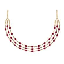 19.95 Ctw VS/SI1 Ruby and Diamond 14K Yellow Gold Necklace ( ALL DIAMOND LAB GROWN )