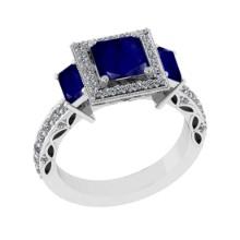 2.42 Ctw VS/SI1 Blue Sapphire and Diamond 14K White Gold Engagement Ring(ALL DIAMOND ARE LAB GROWN)