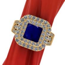 3.20 CtwVS/SI1 Blue Sapphire and Diamond14K Yellow Gold Engagement Ring (ALL DIAMOND ARE LAB GROWN)