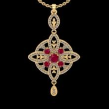 1.57 Ctw VS/SI1 Ruby and Diamond 14K Yellow Gold necklace (ALL DIAMOND ARE LAB GROWN )