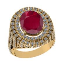 3.92 Ctw VS/SI1 Ruby and Diamond 14K Yellow Gold Vintage Style Ring (ALL DIAMOND ARE LAB GROWN DIAMO