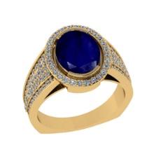 3.00 Ctw VS/SI1 Blue Sapphire and Diamond 14K Yellow Gold Vintage Style Ring (ALL DIAMOND ARE LAB GR