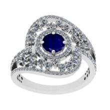 3.03 Ctw VS/SI1Blue Sapphire and Diamond 14K White Gold Engagement Ring (ALL DIAMONDS ARE LAB GROWN)