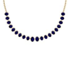 44.40 Ctw VS/SI1 Blue Sapphire And Diamond 14K Yellow Gold Girls Fashion Necklace (ALL DIAMOND ARE L