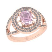 1.78 Ctw VS/SI1 Kunzite and Diamond 14K Rose Gold Engagement Ring (ALL DIAMOND ARE LAB GROWN)