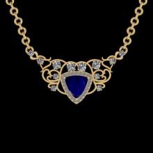 5.10 Ctw VS/SI1 Blue sapphire and Diamond 14K Yellow Gold Necklace (ALL DIAMOND ARE LAB GROWN )