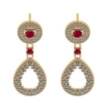 1.71 Ctw VS/SI1 Ruby and Diamond 14K Yellow Gold Dangling Earrings (ALL DIAMOND ARE LAB GROWN