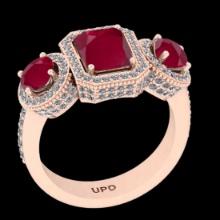 2.85 Ctw VS/SI1 Ruby and Diamond 14K Rose Gold three stone ring (ALL DIAMOND ARE LAB GROWN )