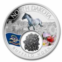 2023 1 oz Ag Treasures North Dakota Buffalo Horn (Colorized)