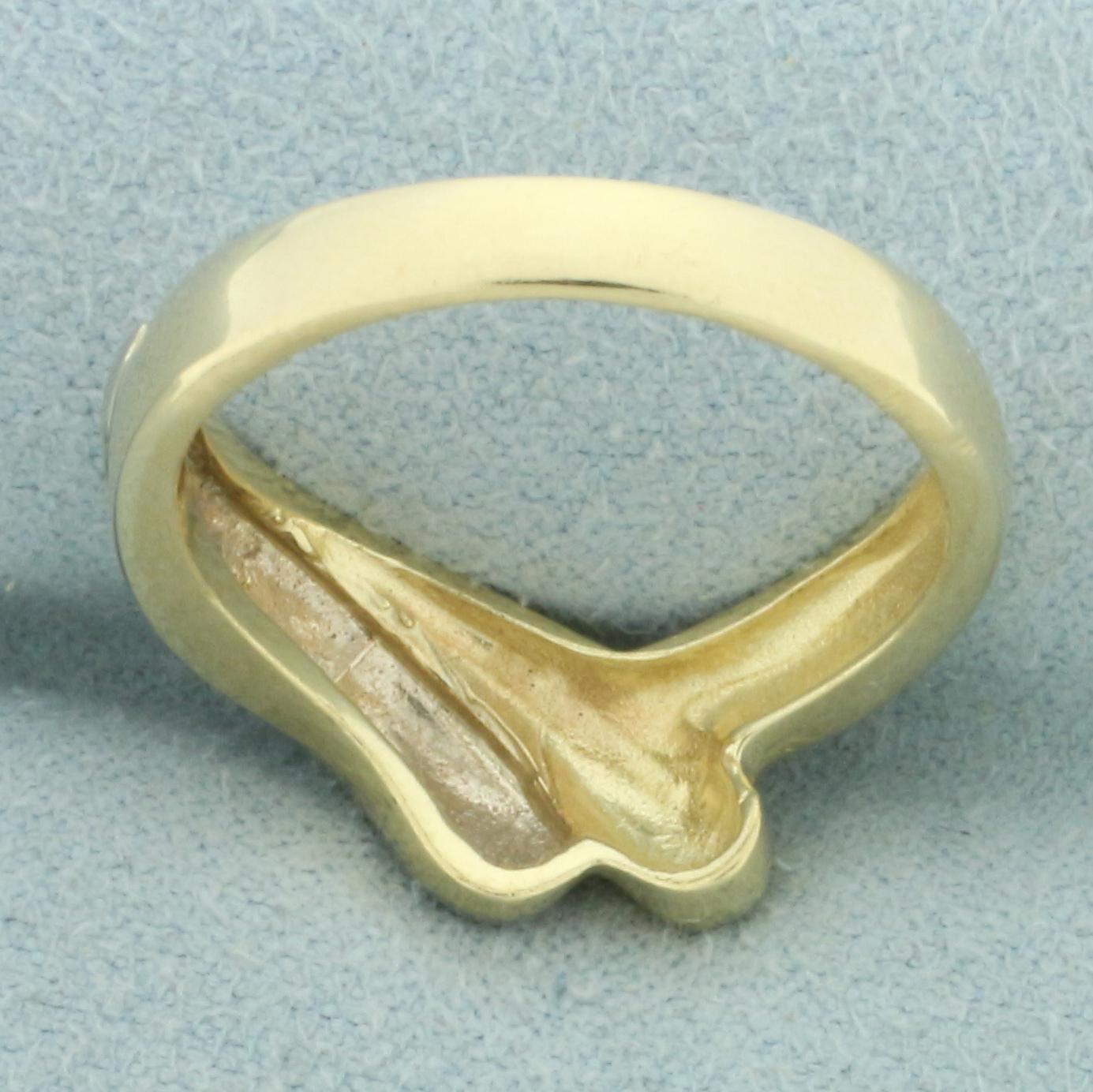 Two Tone Swoop Design Ring In 14k Yellow And White Gold