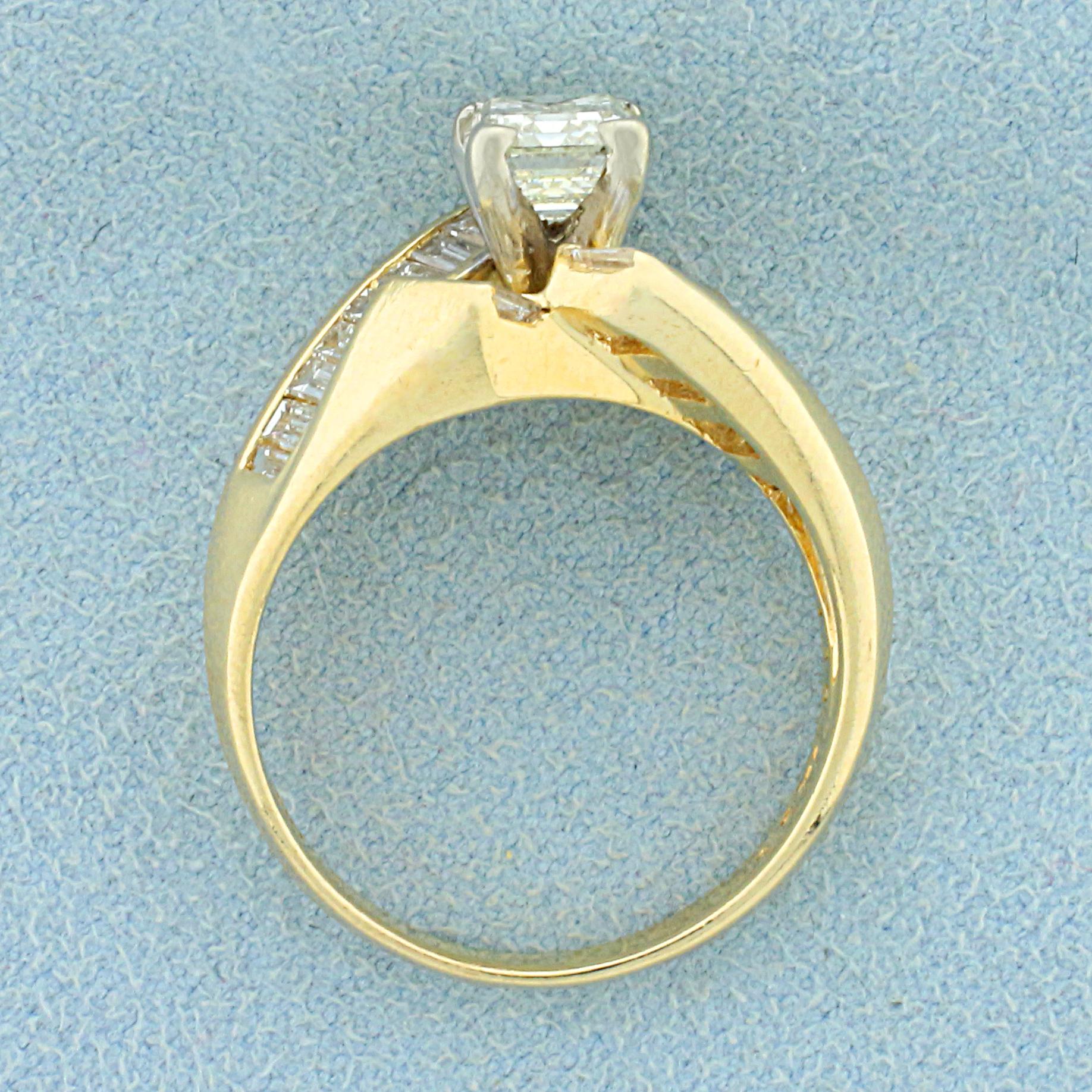 Certified 2ct Tw Emerald Cut Diamond Bypass Style Ring In 14k Yellow Gold