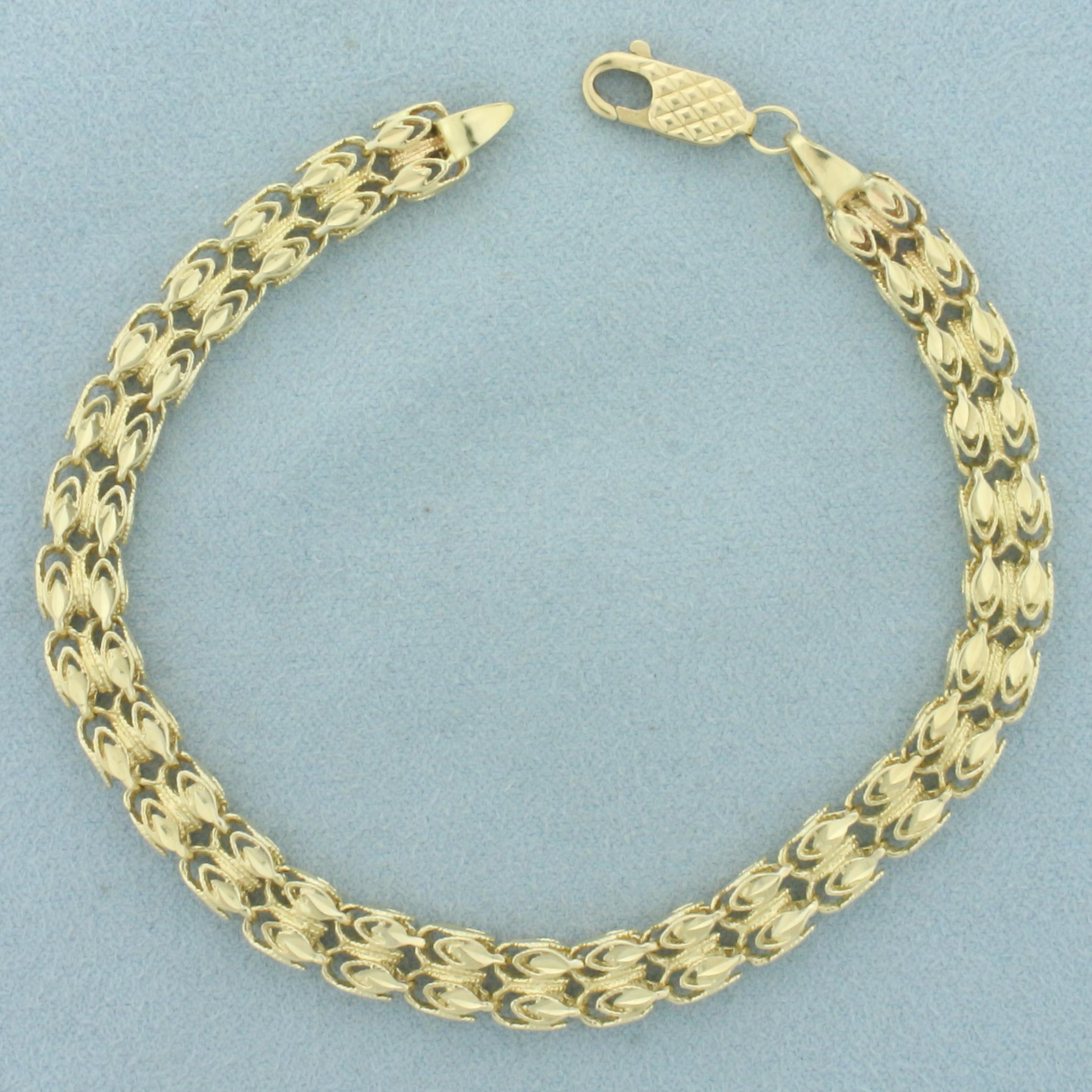 Double Row Diamond Cut Link Bracelet In 14k Yellow Gold
