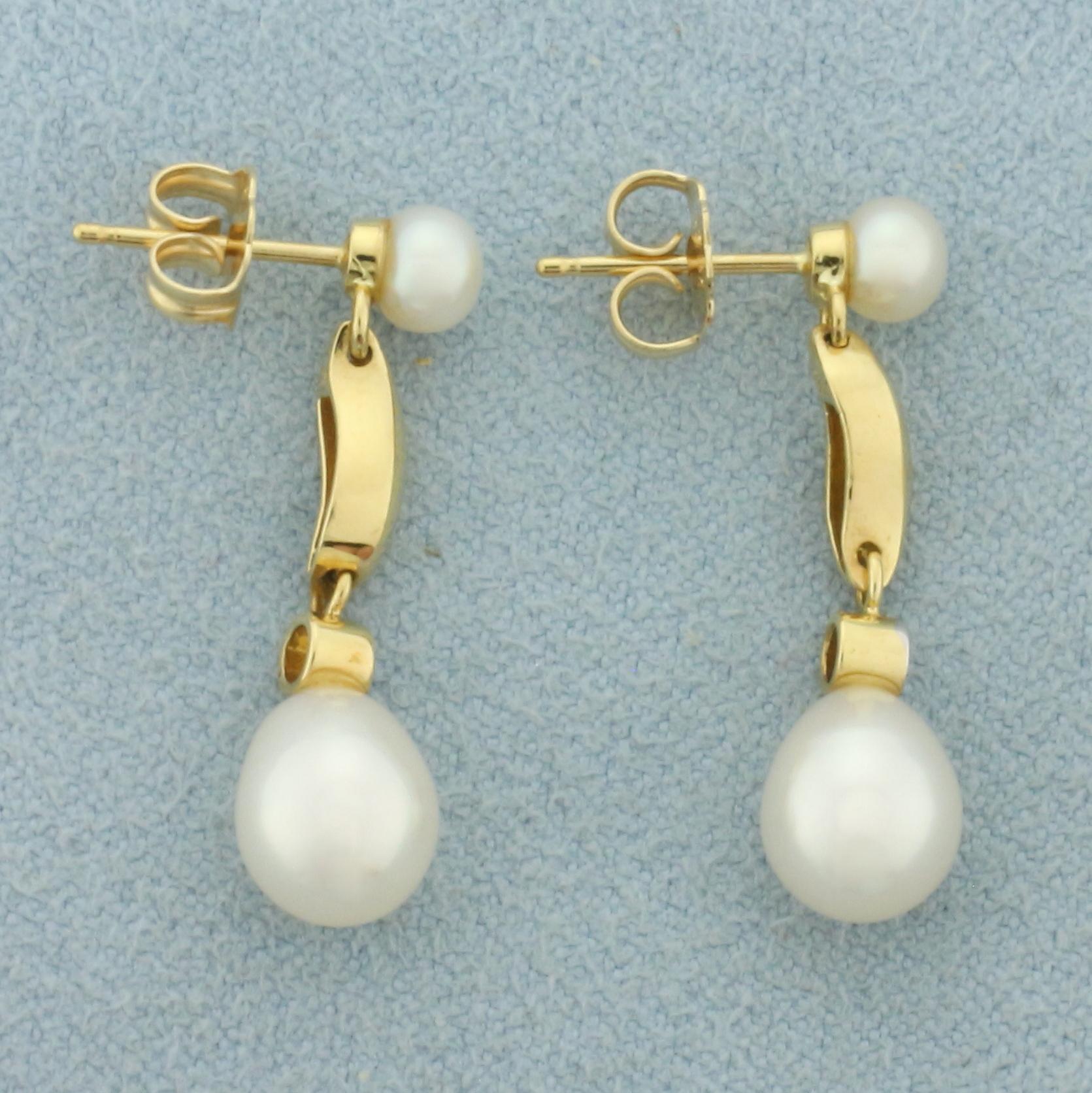 Mikura Pearl And Diamond Drop Earrings In 18k Yellow Gold