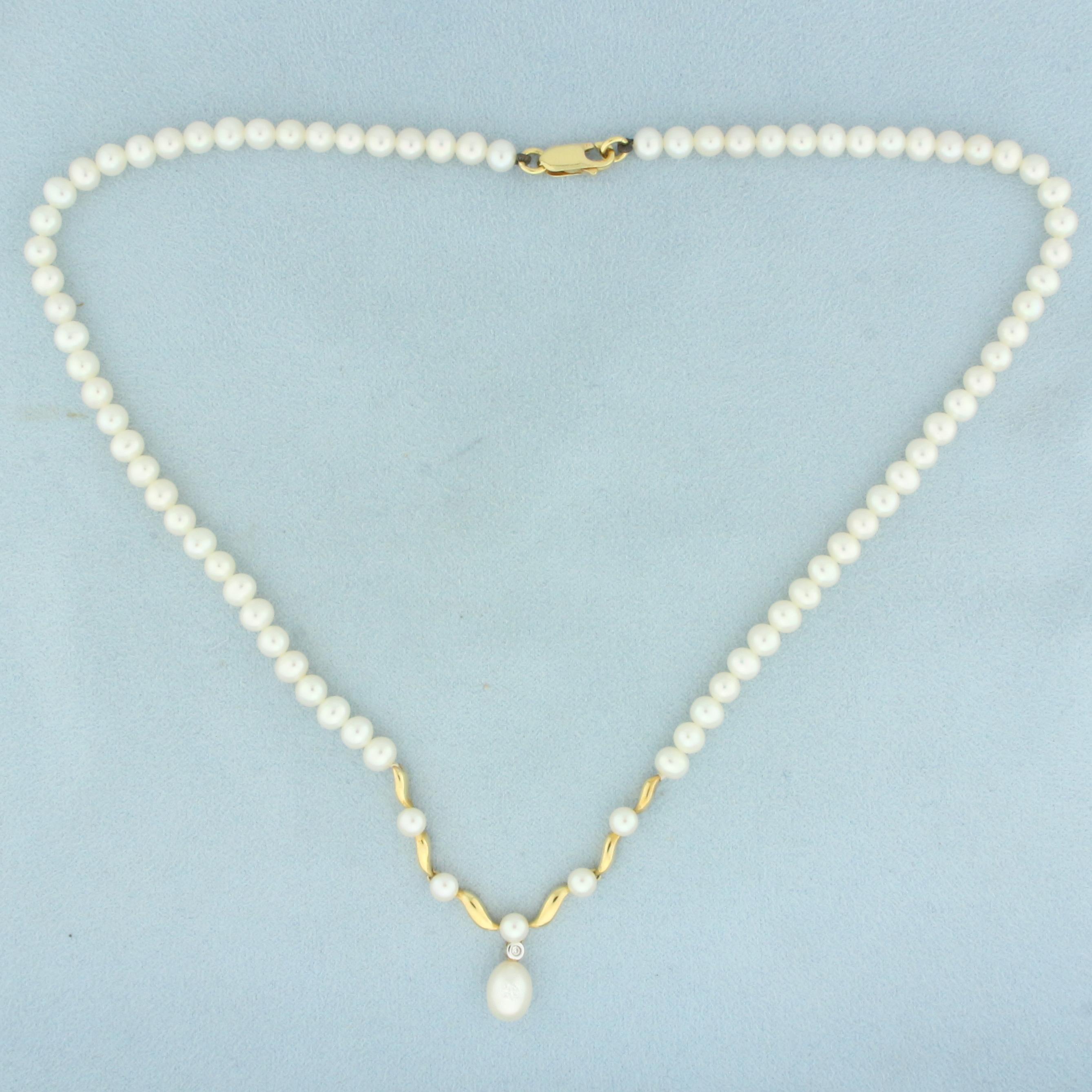 Mikura Pearl And Diamond Necklace In 18k Yellow Gold