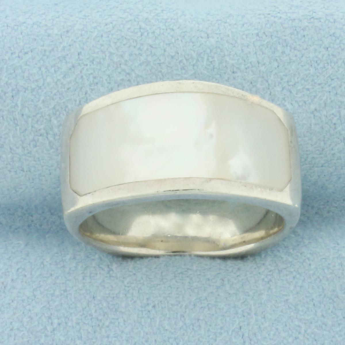 Mother Of Pearl Inlay Modern Ring In Sterling Silver