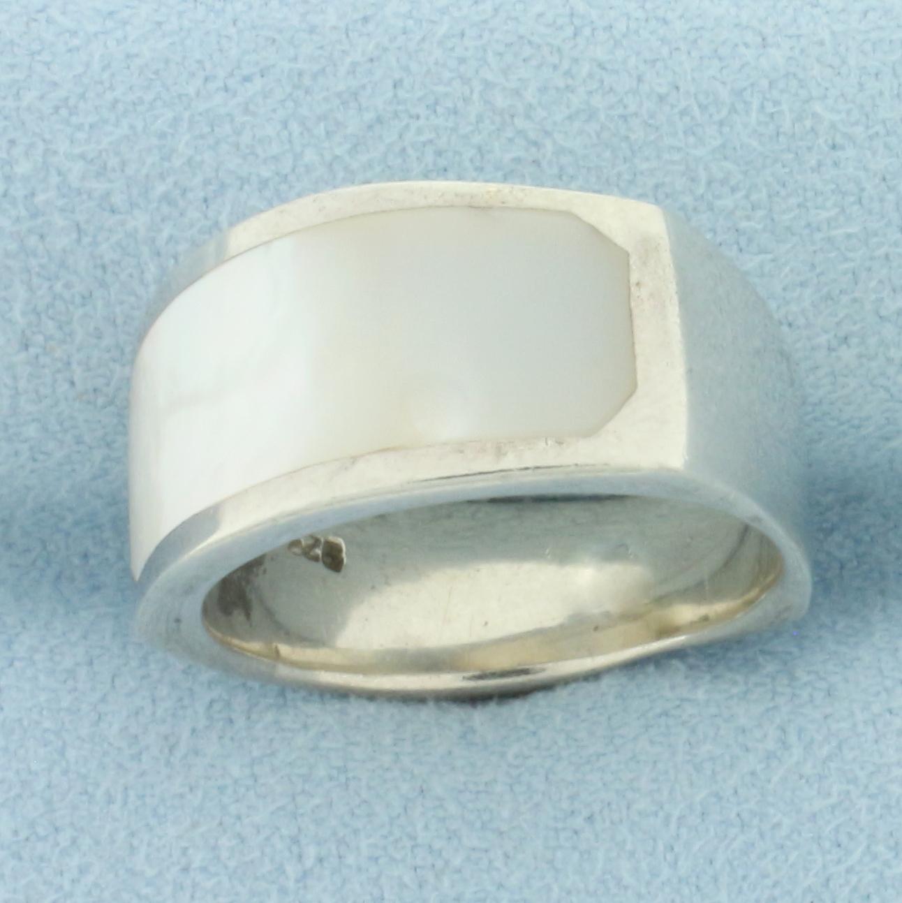 Mother Of Pearl Inlay Modern Ring In Sterling Silver