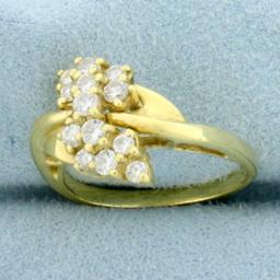 Vintage Diamond Cluster Ring In 18k Yellow Gold