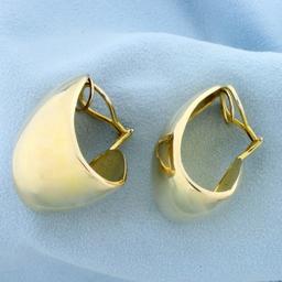 Oversized J Hoop Huggie Clip On Earrings In 14k Yellow Gold