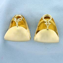 Oversized J Hoop Huggie Clip On Earrings In 14k Yellow Gold
