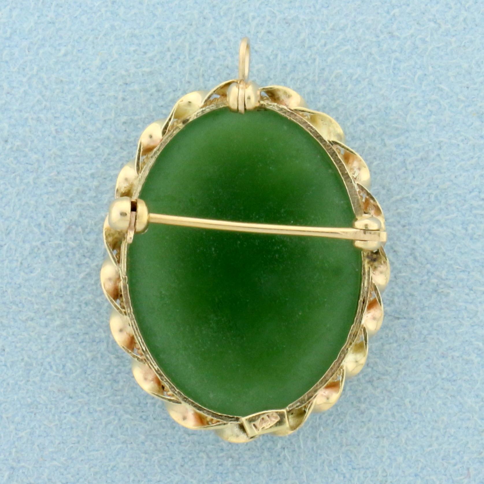 18ct Jade Pendant Or Pin In 14k Yellow Gold