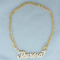 Theresa Nameplate Diamond Necklace In 14k Yellow Gold