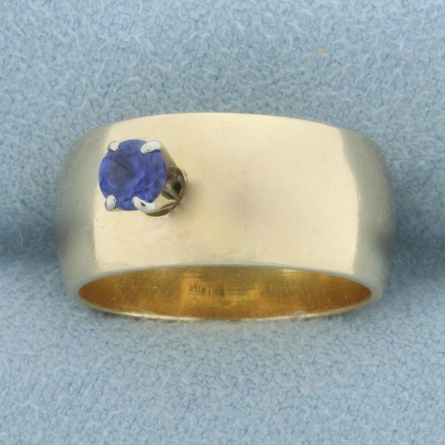 Sapphire Wide Band Ring In 14k Yellow Gold