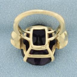 Hand Painted Amethyst And Diamond Ring In 14k Yellow Gold