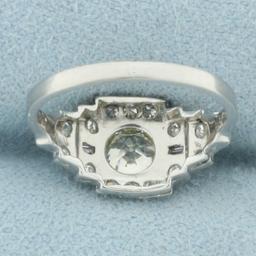 Antique Art Deco Old European Cut Diamond Ring In Platinum