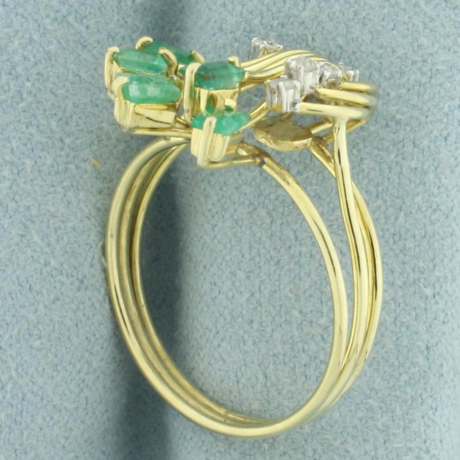 Emerald And Diamond Wirework Ring In 14k Yellow Gold