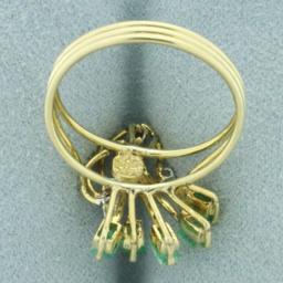 Emerald And Diamond Wirework Ring In 14k Yellow Gold