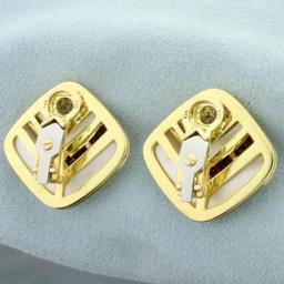 Ruby, Mother Of Pearl And Diamond Clip On Earrings For Non Pierced Ears In 14k Yellow Gold