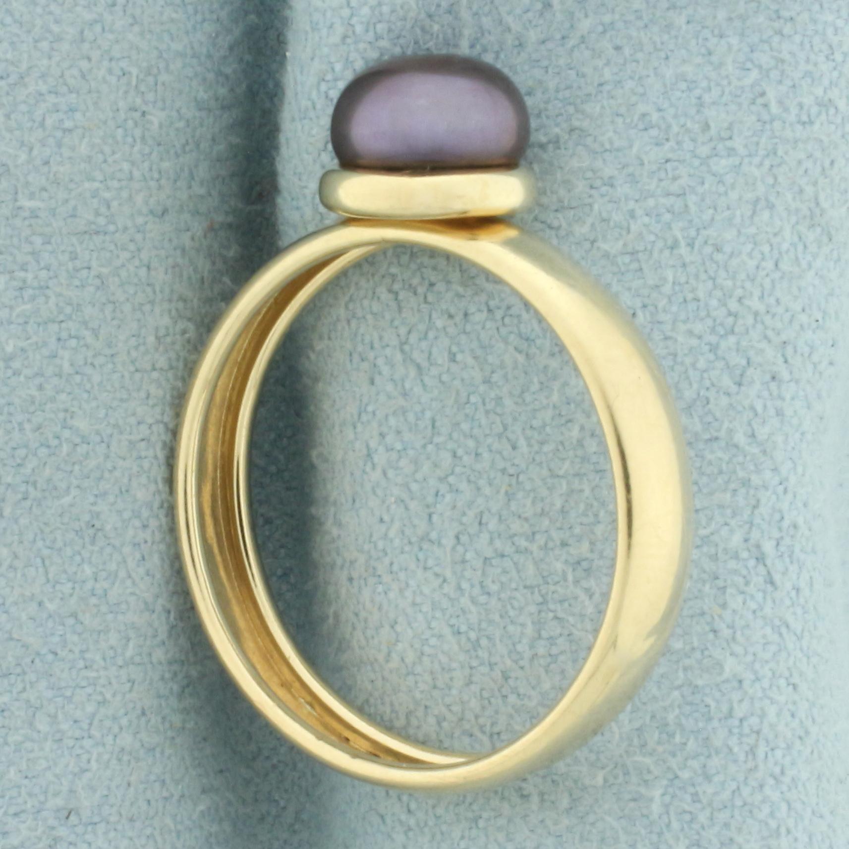 7mm Tahitian Pearl Solitaire Ring In 10k Yellow Gold