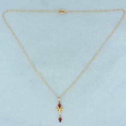 Vintage Synthetic Ruby And Seed Pearl Necklace In 10k Yellow Gold