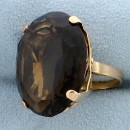 Vintage 50ct Smoky Topaz Statement Ring In 18k Yellow Gold