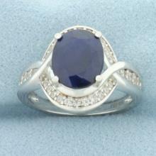 Sapphire And White Zircon Ring In Sterling Silver