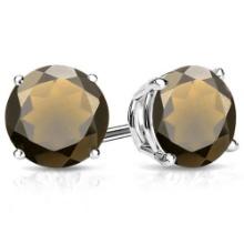 10mm Round Cut Smoky Quartz 7.9ctw Stud Earrings In Sterling Silver