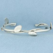 Leaf Vine Design Bangle Bracelet In Sterling Silver