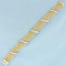 Italian Diamond Stripe Design Wide Mesh Bracelet In 14k Yellow Gold