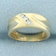 3 Stone Diagonal Diamond Band Ring In 14k Yellow Gold