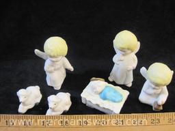 Six-Piece Porcelain Angel Nativity Set, made in Taiwan ROC, one angel has been repaired (see